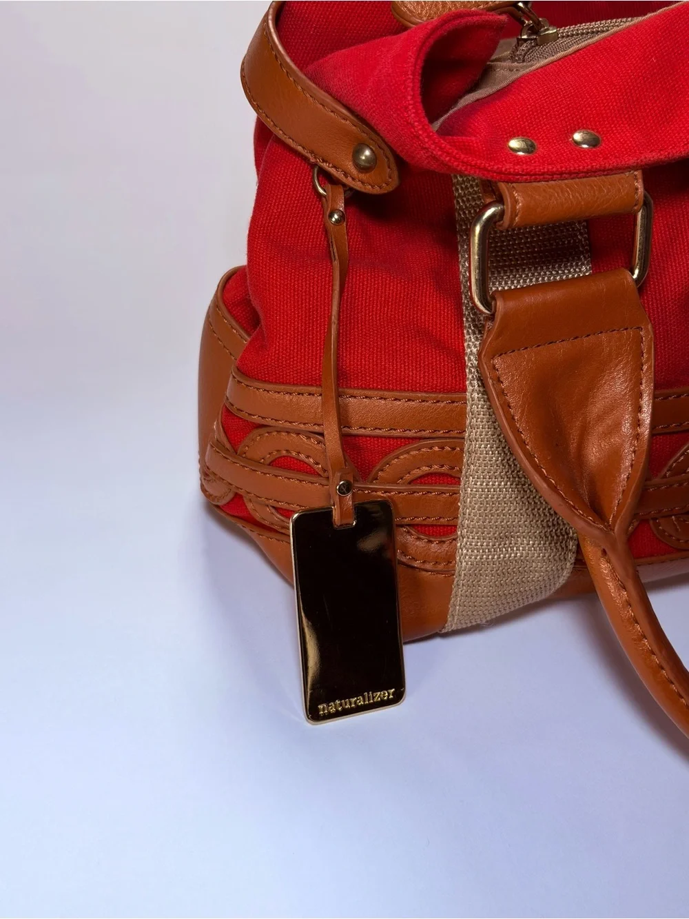 Naturalizer Red Canvas Tote with Tan Trim and Interior